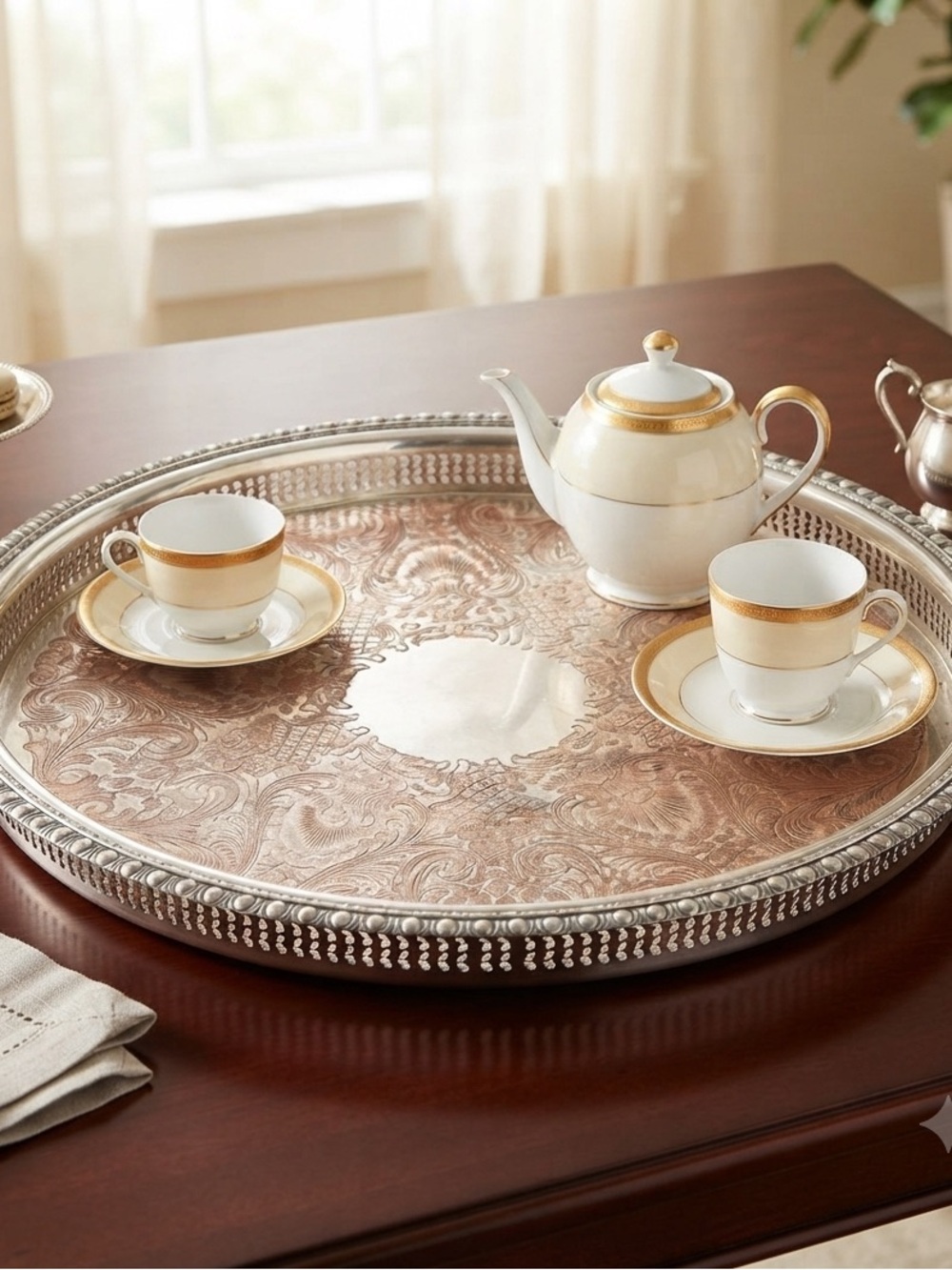 VINTAGE INTERNATIONAL SILVER COMPANY ROUND SERVING TRAY 12 INCHES
